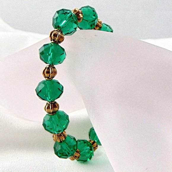 Green Teal Large Crystal Stretch Bracelet - Picture 3 of 3